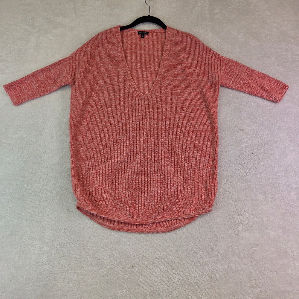 Express Womens Coral Marled V-Neck Oversized Tunic Sweater Small 3156